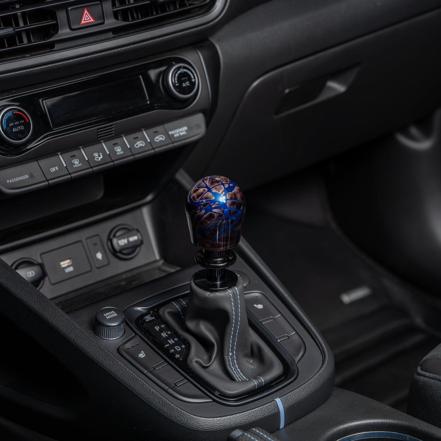 Billetworkz Automatic Shifter - Black Smoke w/ Blue Splash - Fits Hyundai Veloster N / Elantra N / Kona N (2019+)