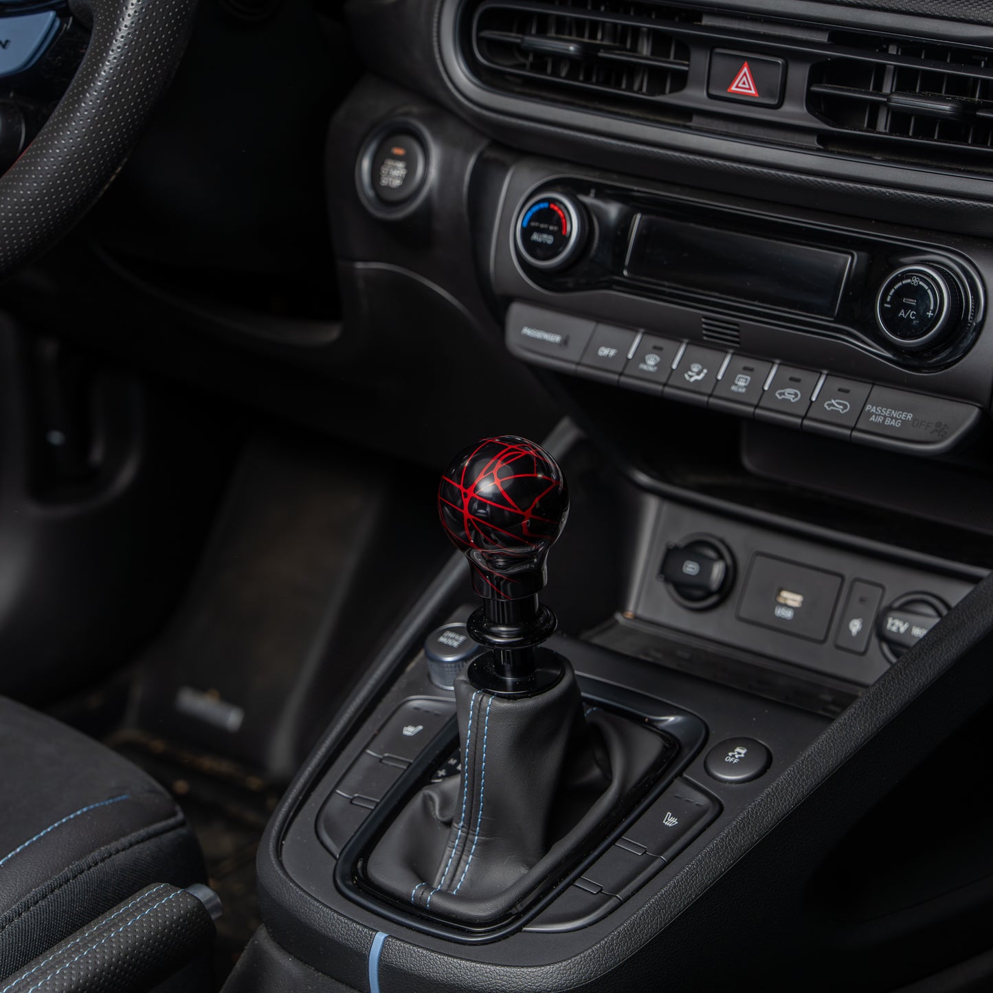 Billetworkz Automatic Shifter - Black w/ Red Splash - Fits Hyundai Veloster N / Elantra N / Kona N (2019+)