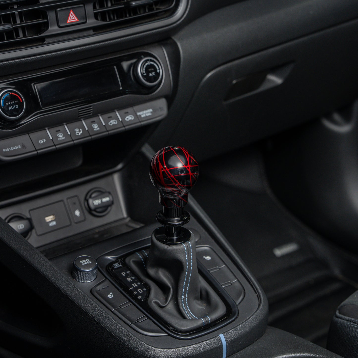 Billetworkz Automatic Shifter - Black w/ Red Splash - Fits Hyundai Veloster N / Elantra N / Kona N (2019+)