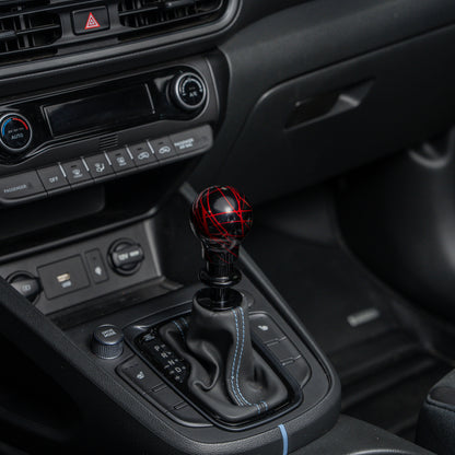 Billetworkz Automatic Shifter - Black w/ Red Splash - Fits Hyundai Veloster N / Elantra N / Kona N (2019+)