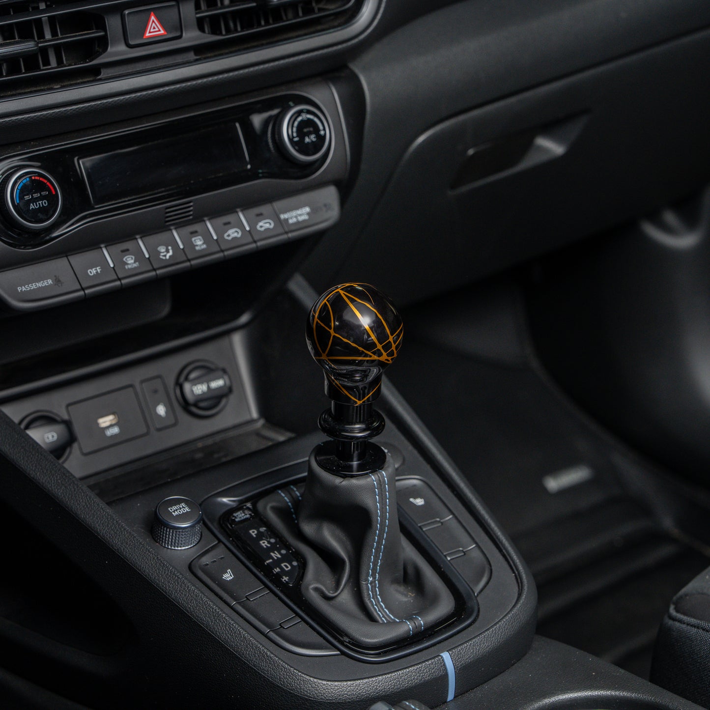 Billetworkz Automatic Shifter - Black w/ Gold Splash - Fits Hyundai Veloster N / Elantra N / Kona N (2019+)