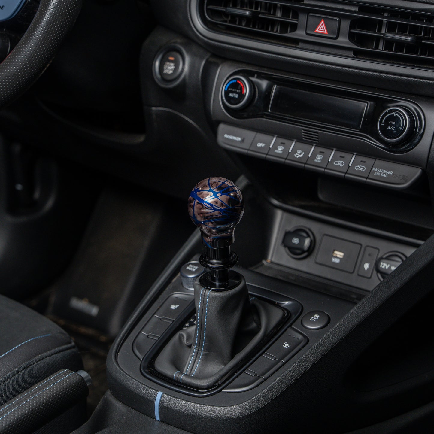 Billetworkz Automatic Shifter - Black Smoke w/ Blue Splash - Fits Hyundai Veloster N / Elantra N / Kona N (2019+)