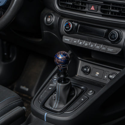 Billetworkz Automatic Shifter - Black Smoke w/ Blue Splash - Fits Hyundai Veloster N / Elantra N / Kona N (2019+)