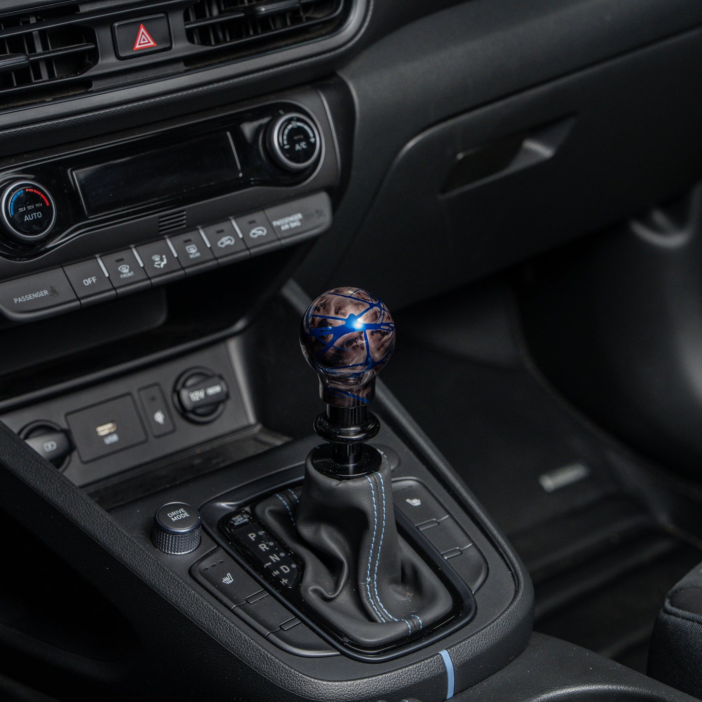 Billetworkz Automatic Shifter - Black Smoke w/ Blue Splash - Fits Hyundai Veloster N / Elantra N / Kona N (2019+)