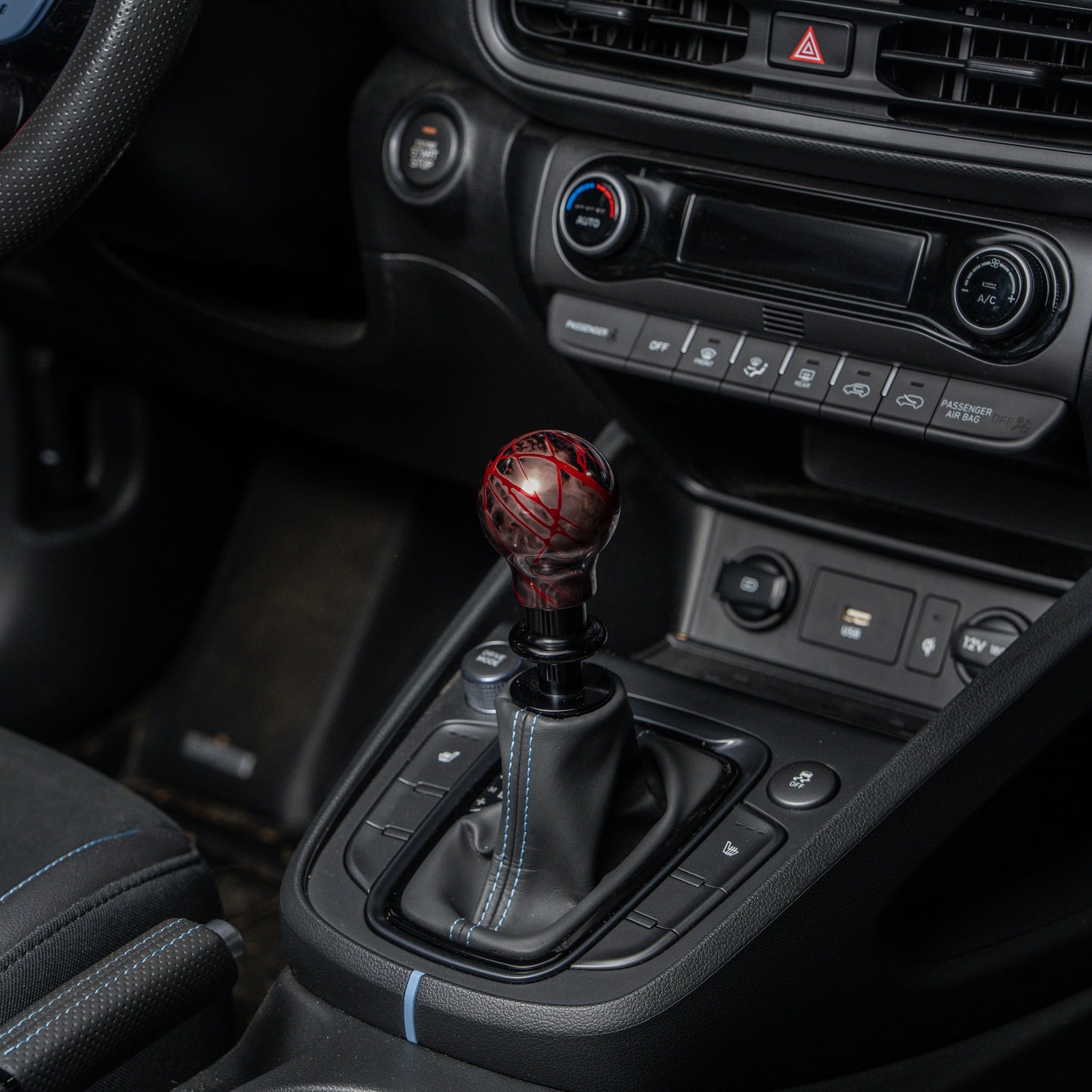 Billetworkz Automatic Shifter - Black Smoke w/ Red Splash - Fits Hyundai Veloster N / Elantra N / Kona N (2019+)