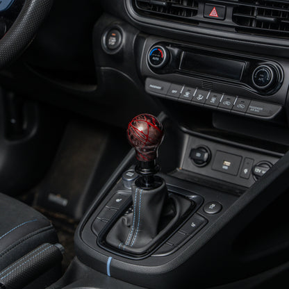 Billetworkz Automatic Shifter - Black Smoke w/ Red Splash - Fits Hyundai Veloster N / Elantra N / Kona N (2019+)
