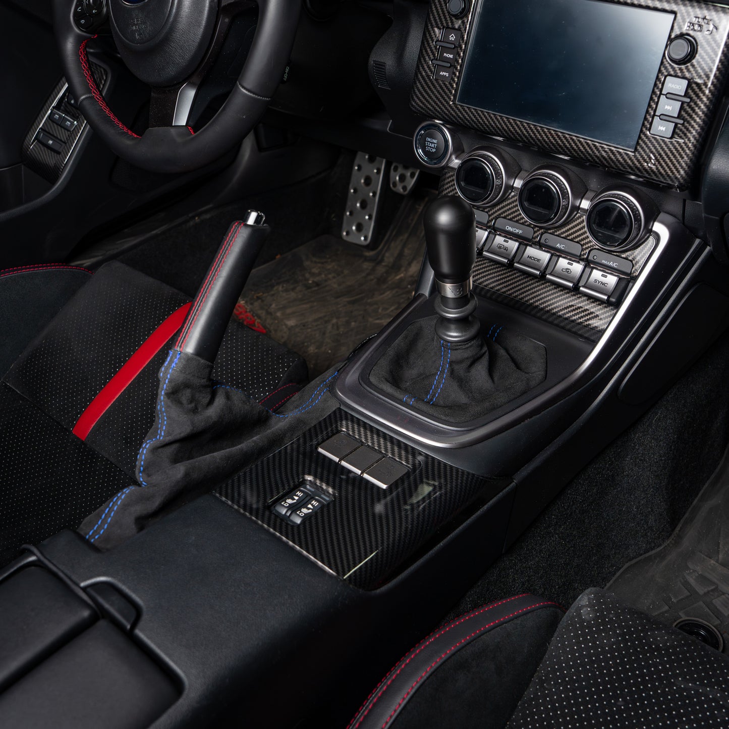 Billetworkz Alcantara Kit (Pro): Shift Boot, E-Brake Boot Kit and Door Pull Straps (1 Set) – Subaru BRZ/Toyota GR86 2022+ (Manual)