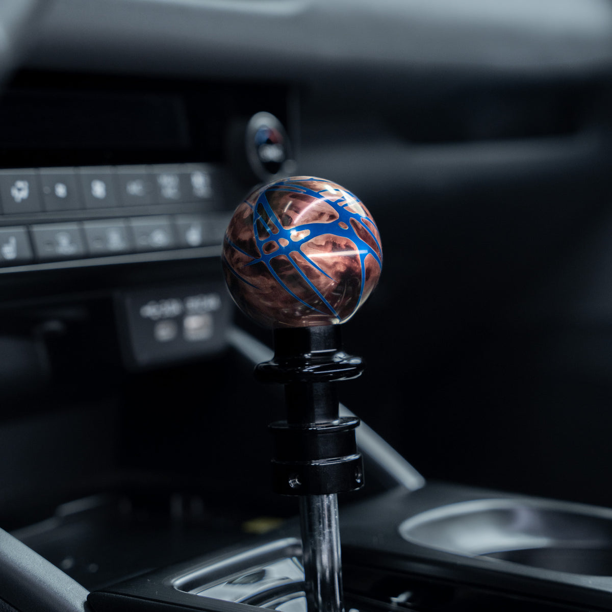Billetworkz Automatic Shifter - Black Smoke w/ Blue Splash - Fits Subaru CVT: WRX (2022+), Crosstrek (2024+), Forester (2025+), Impreza (2024+), Legacy/Outback (2015+)