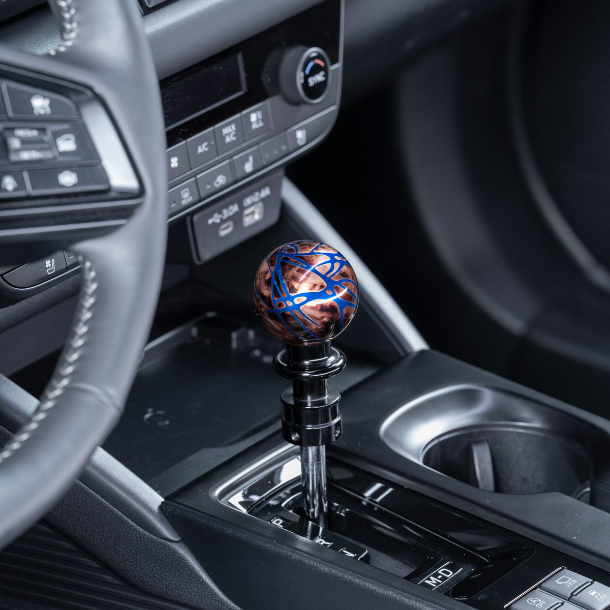 Billetworkz Automatic Shifter - Black Smoke w/ Blue Splash - Fits Subaru CVT: WRX (2022+), Crosstrek (2024+), Forester (2025+), Impreza (2024+), Legacy/Outback (2015+)