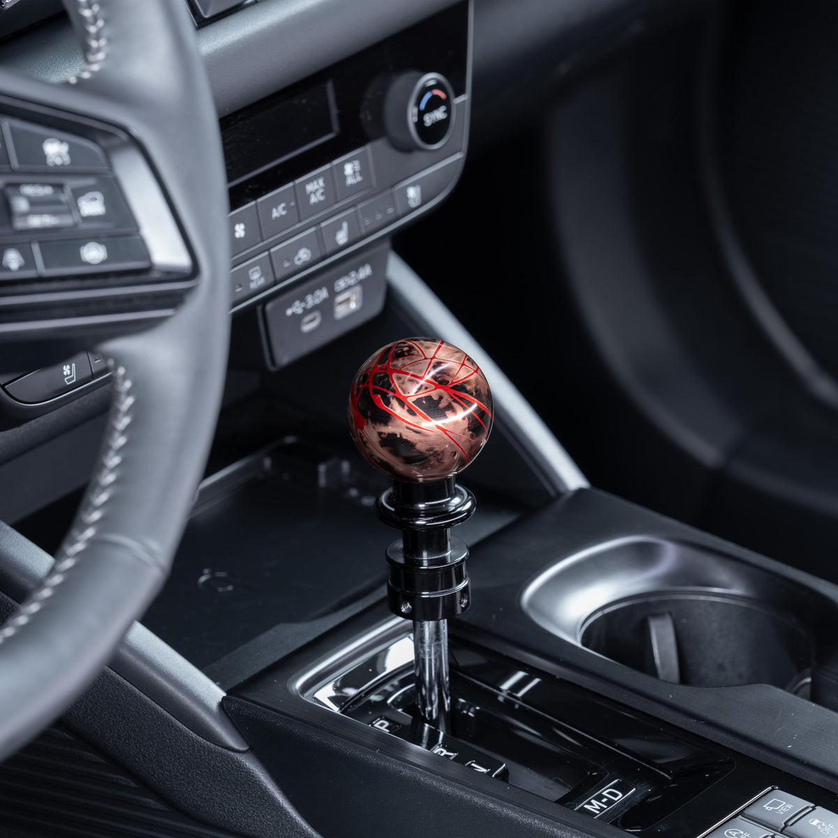 Billetworkz Automatic Shifter - Black Smoke w/ Red Splash - Fits Subaru CVT: WRX (2022+), Crosstrek (2024+), Forester (2025+), Impreza (2024+), Legacy/Outback (2015+)