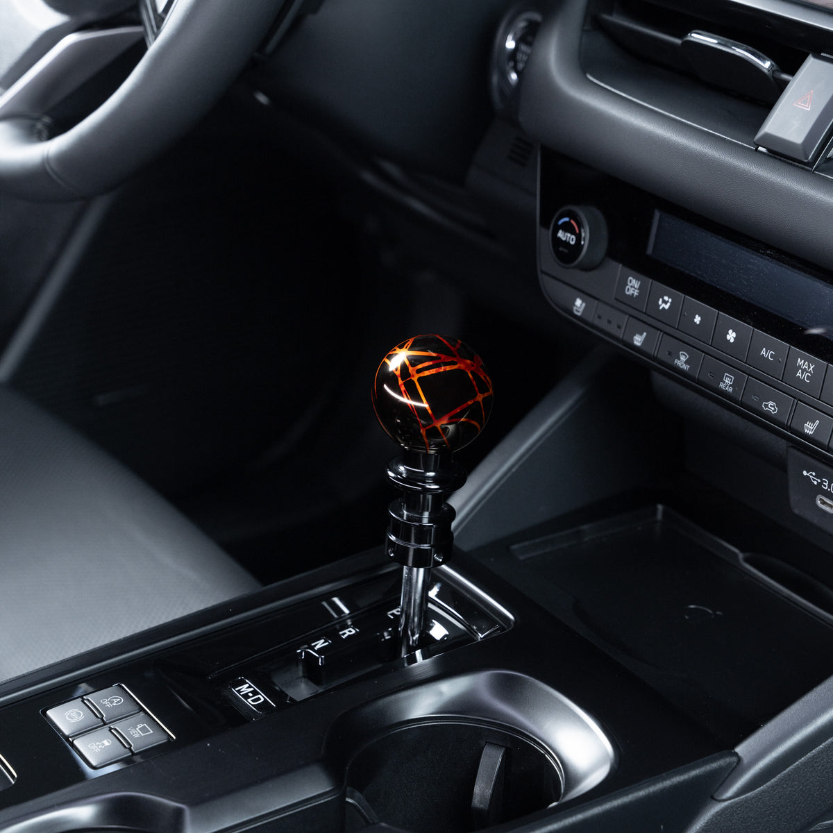 Billetworkz Automatic Shifter - Black w/ Fire Splash - Fits Subaru CVT: WRX (2022+), Crosstrek (2024+), Forester (2025+), Impreza (2024+), Legacy/Outback (2015+)