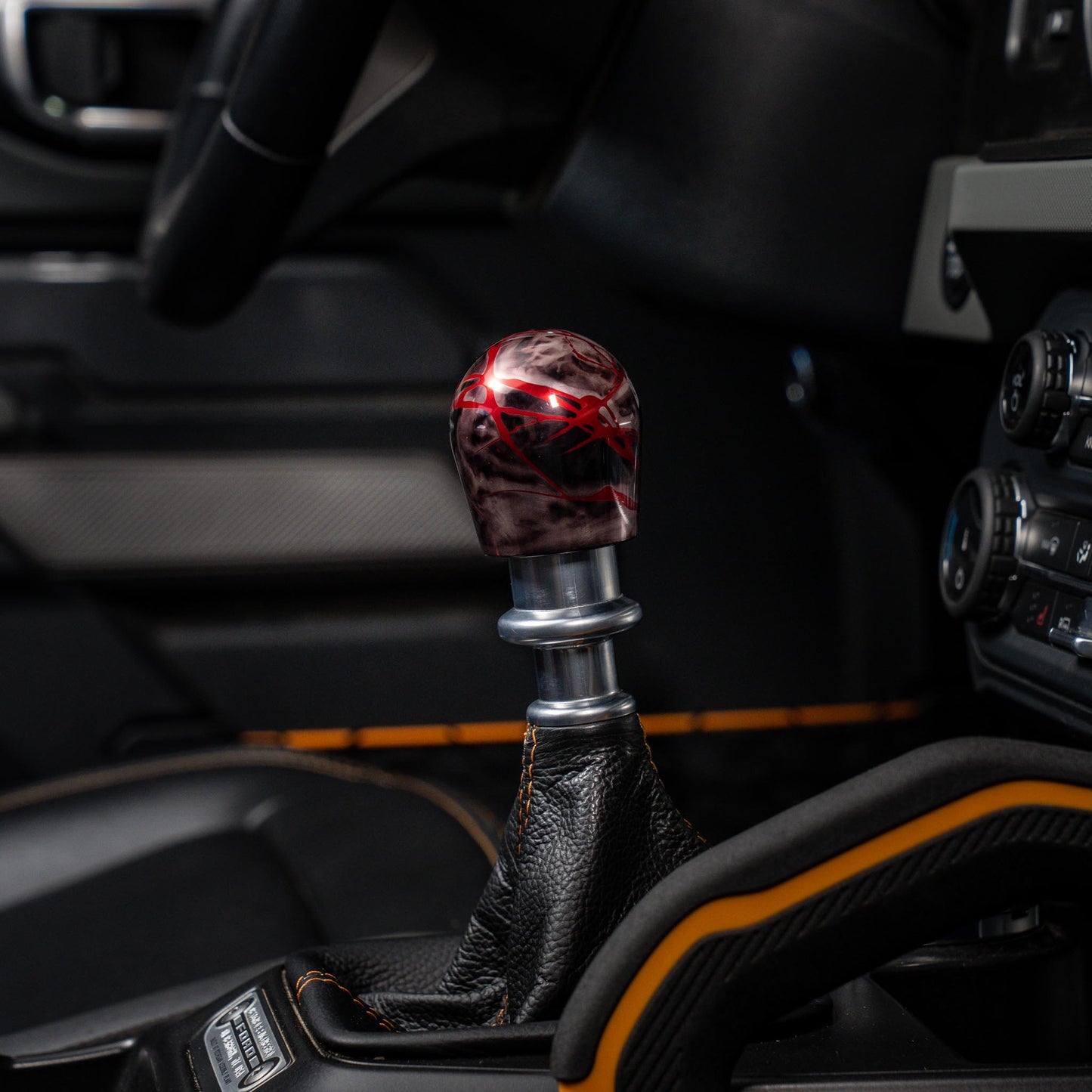 Billetworkz Shift Knob - Black Smoke w/ Red Splash - Fits Ford Bronco 6-Speed (2021+)
