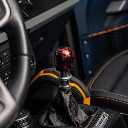Billetworkz Shift Knob - Black Smoke w/ Red Splash - Fits Ford Bronco 6-Speed (2021+)