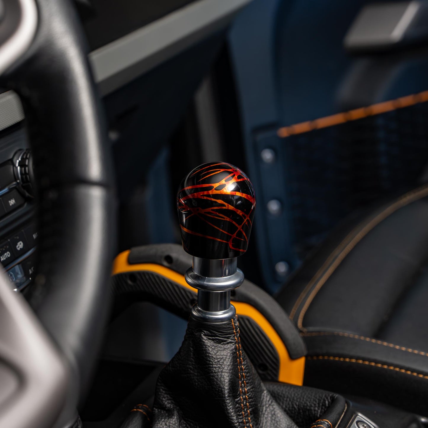 Billetworkz Shift Knob - Black w/ Fire Splash - Fits Ford Bronco 6-Speed (2021+)