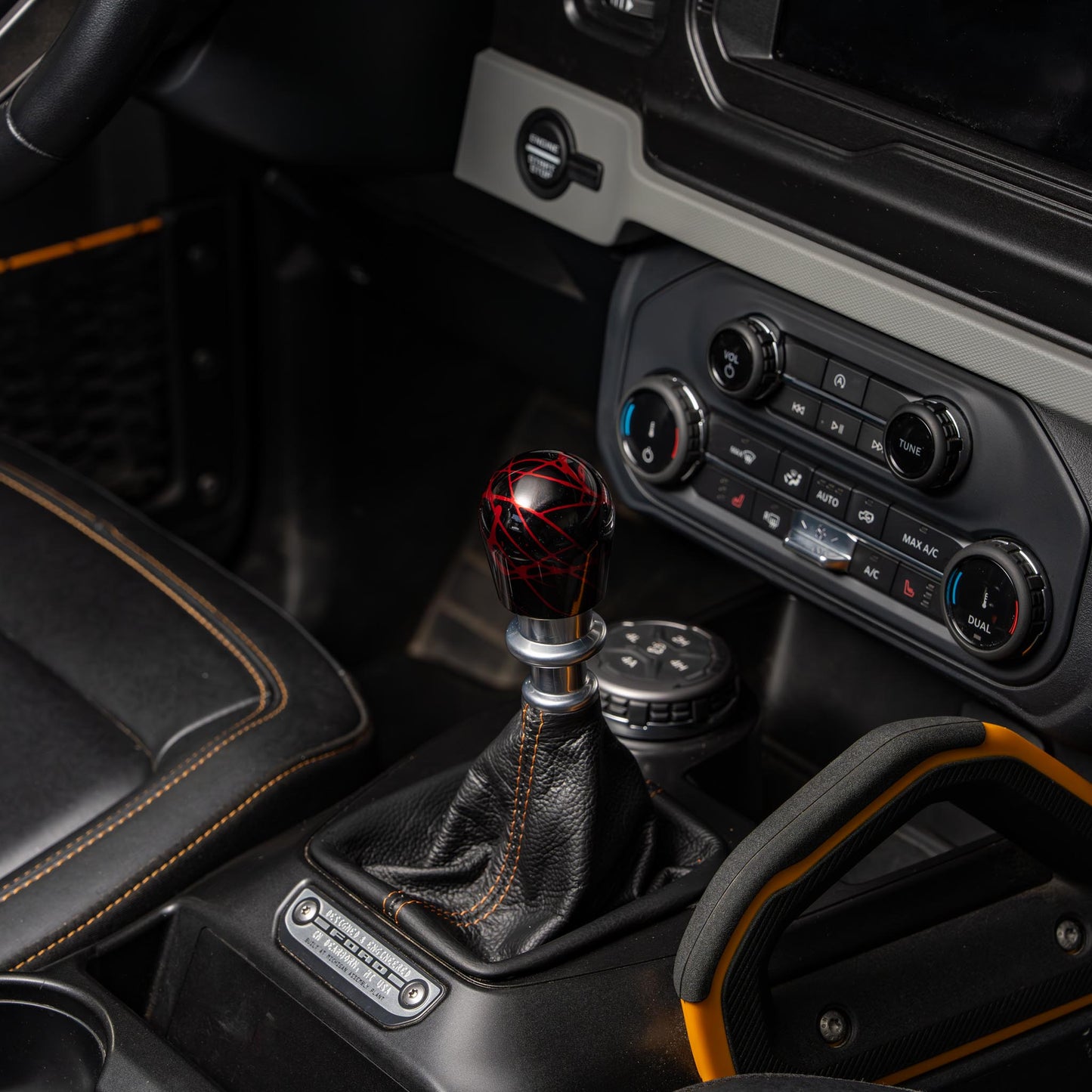 Billetworkz Shift Knob - Black w / Red Splash - Fits Ford Bronco 6-Speed (2021+)