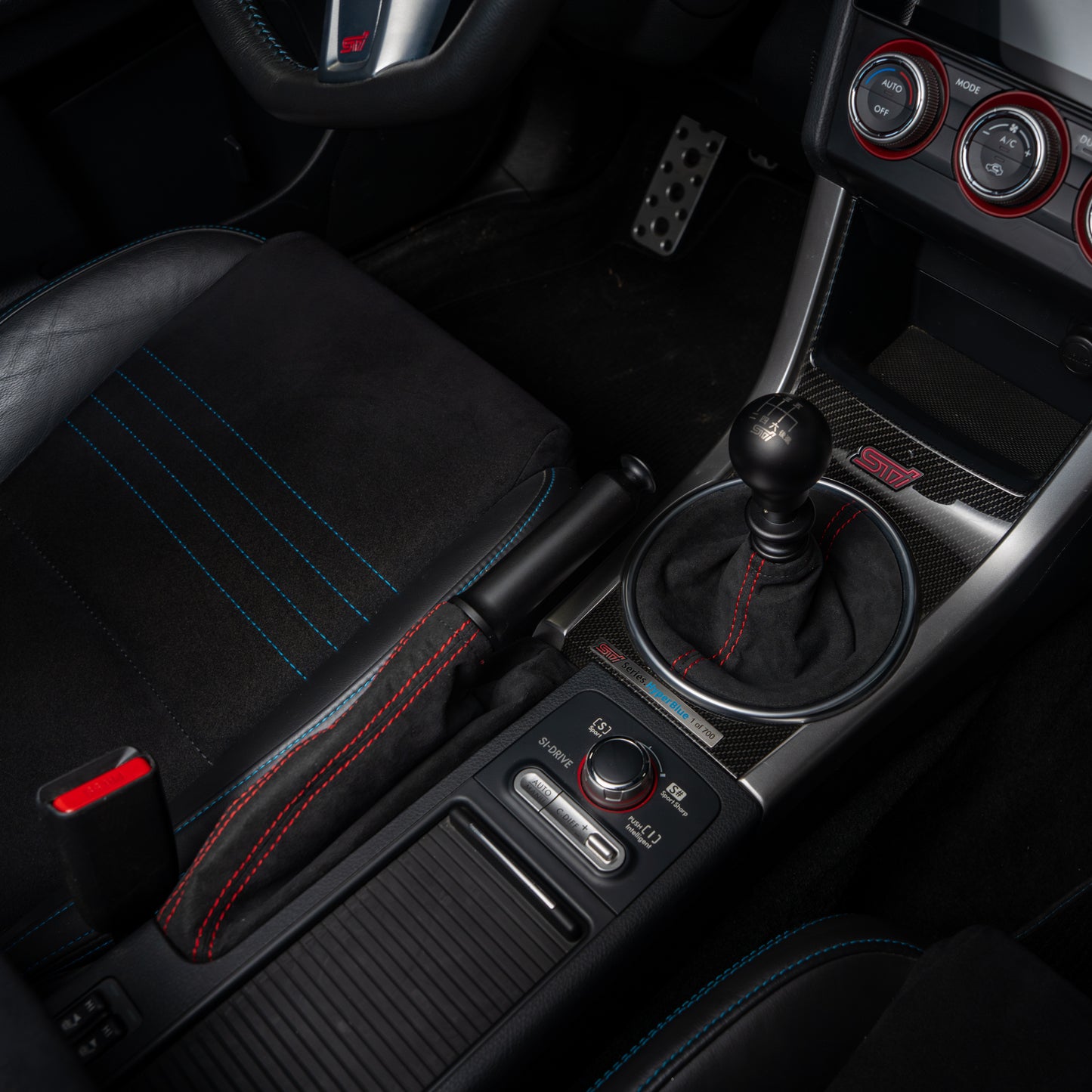 Billetworkz Alcantara Kit (Pro): Shift Boot, E-Brake Boot Kit and Door Pull Straps (1 Set) – Subaru STI 2015-2021