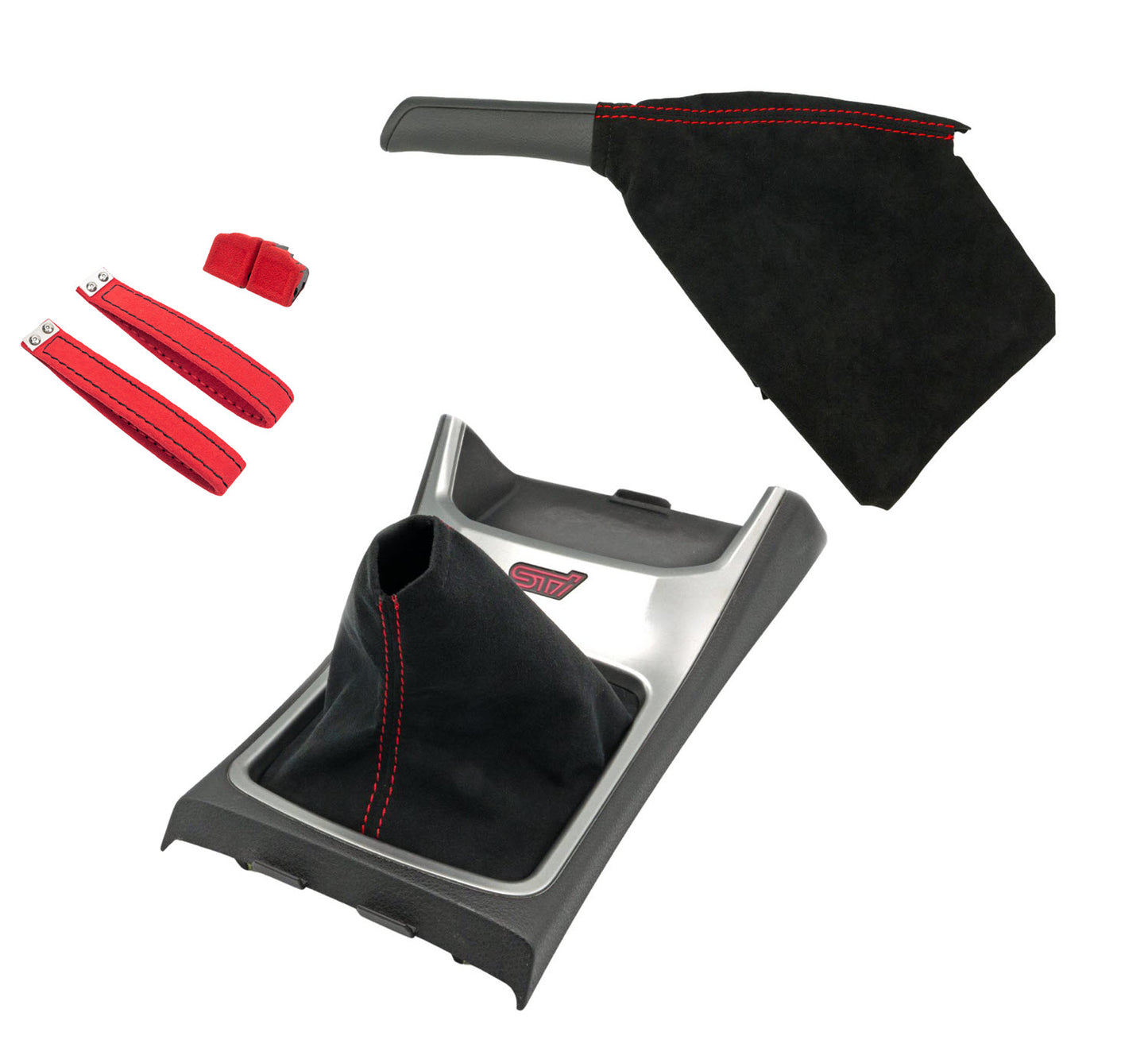 Billetworkz Alcantara Kit (Pro): Shift Boot, E-Brake Boot Kit and Door Pull Straps (1 Set) – Subaru STI 2008-2014
