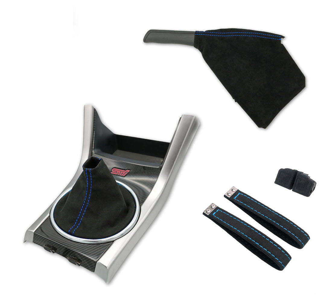 Billetworkz Alcantara Kit (Pro): Shift Boot, E-Brake Boot Kit and Door Pull Straps (1 Set) – Subaru STI 2015-2021