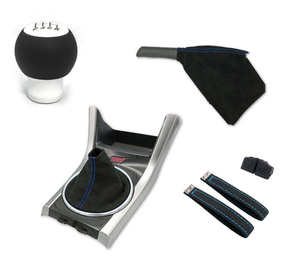 Billetworkz Alcantara Kit (Ultimate): Shift Knob, Shift Boot, E-Brake Boot Kit, and Door Pull Straps (2 Sets) - Subaru STI 2015-2021