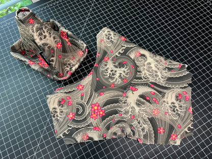 Black Japanese Waves with Cherry Blossom Shift Boot by Stitch Boots
