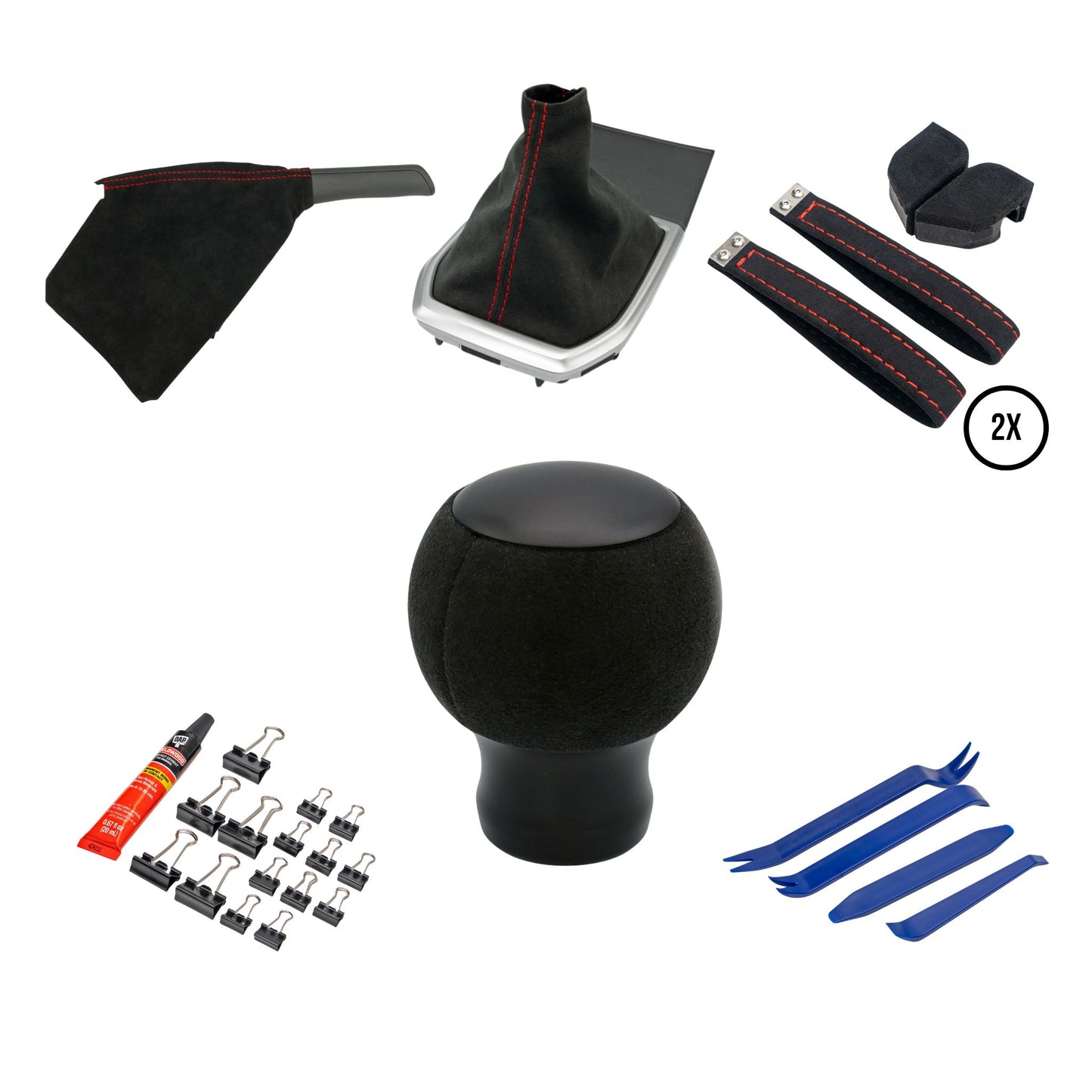 Billetworkz Alcantara Kit (Ultimate): Shift Knob, Shift Boot, E-Brake Boot Kit, and Door Pull Straps (2 Sets) - Subaru WRX 2022+