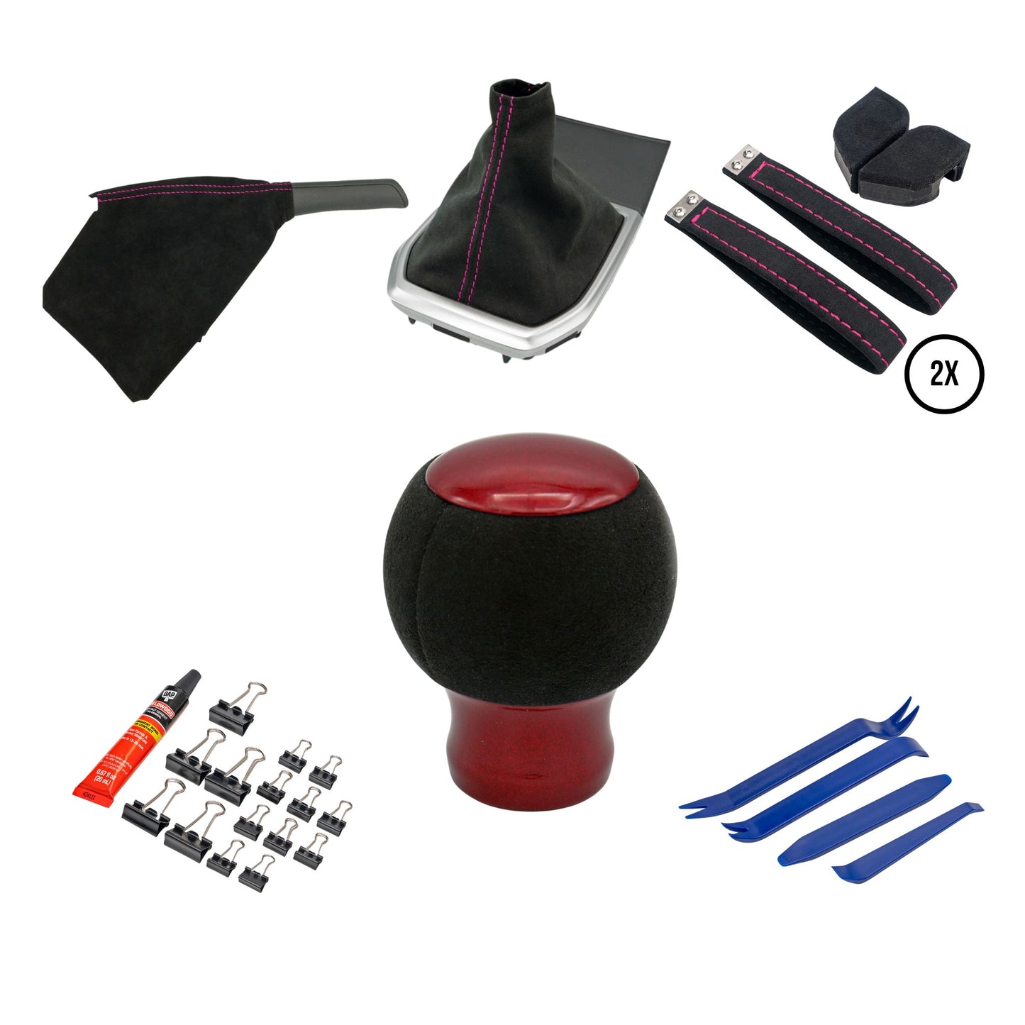 Billetworkz Alcantara Kit (Ultimate): Shift Knob, Shift Boot, E-Brake Boot Kit, and Door Pull Straps (2 Sets) - Subaru WRX 2022+