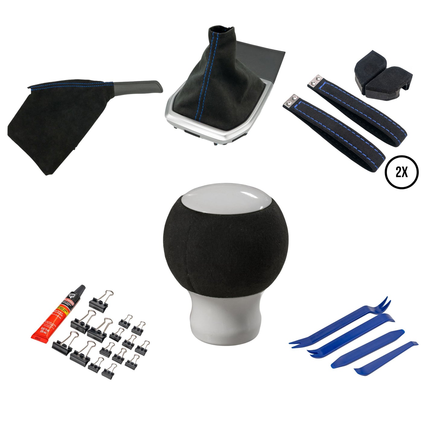 Billetworkz Alcantara Kit (Ultimate): Shift Knob, Shift Boot, E-Brake Boot Kit, and Door Pull Straps (2 Sets) - Subaru WRX 2022+