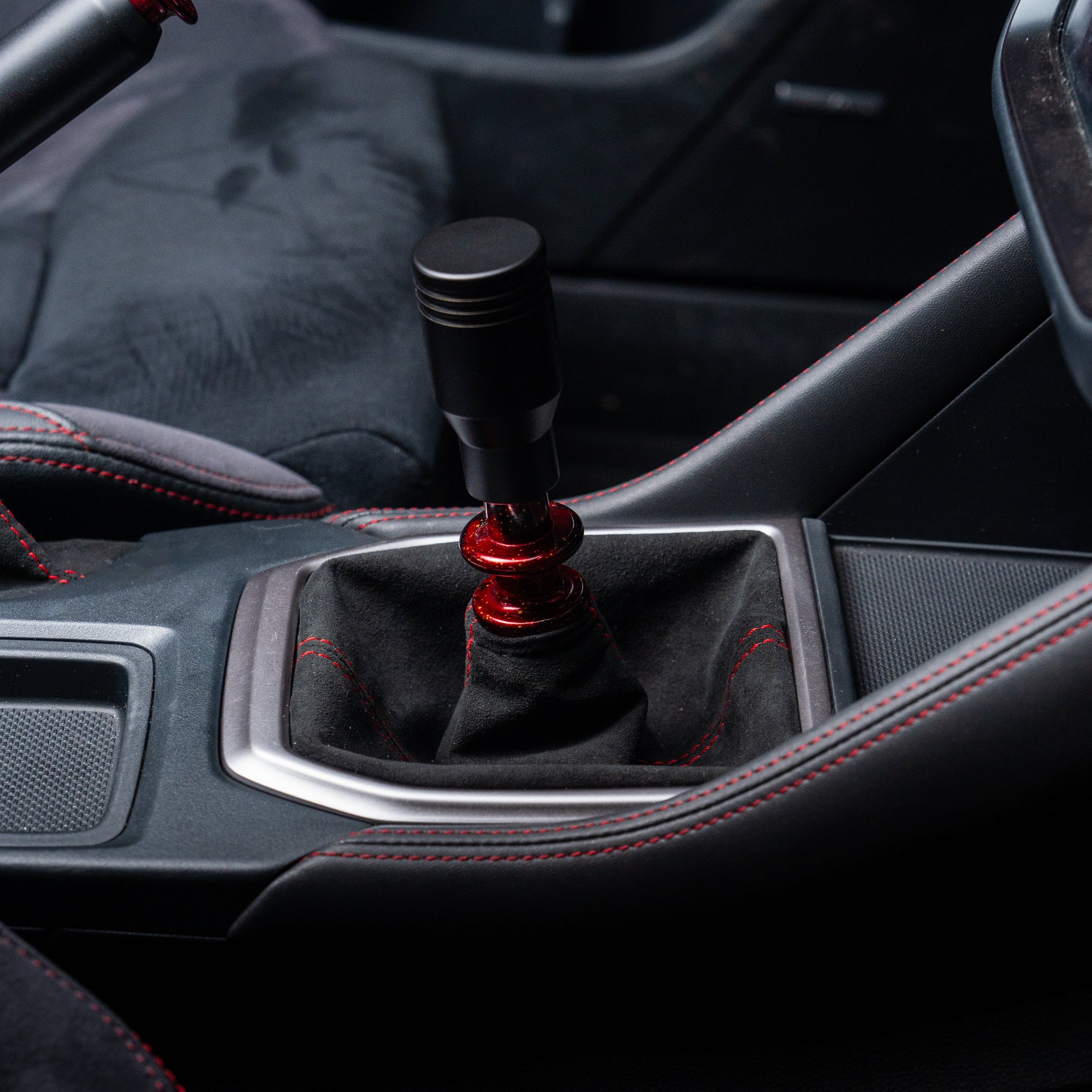 MUGEN Style Shift Knob With Red Stitches & Blue Racing Fabric Shifter Boot Cover
