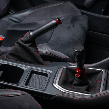 Billetworkz Alcantara Kit (Ultimate): Shift Knob, Shift Boot, E-Brake Boot Kit, and Door Pull Straps (2 Sets) - Subaru WRX 2008-2014