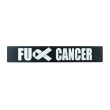 A black license plate delete with the text 'FUCK CANCER' in white letters.