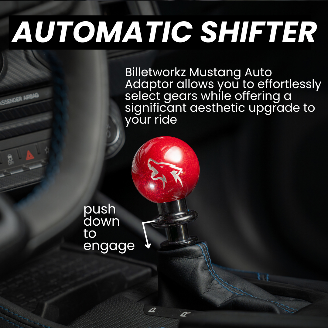 Billetworkz Automatic Shifter - Black Smoke w/ Blue Splash - Ford Mustang Auto (2015-2025)