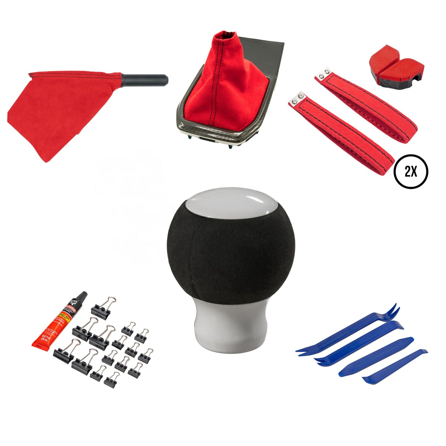 Billetworkz Alcantara Kit (Ultimate): Shift Knob, Shift Boot, E-Brake Boot Kit, and Door Pull Straps (2 Sets) - Subaru WRX 2022+