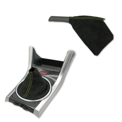 Billetworkz Alcantara Kit (Ultimate): Shift Knob, Shift Boot, E-Brake Boot Kit, and Door Pull Straps (2 Sets) - Subaru STI 2008-2014