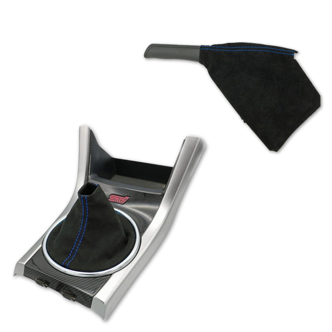 Billetworkz Alcantara Kit (Ultimate): Shift Knob, Shift Boot, E-Brake Boot Kit, and Door Pull Straps (2 Sets) - Subaru STI 2008-2014