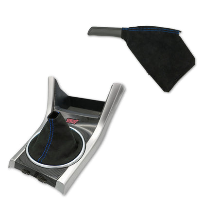 Billetworkz Alcantara Kit (Ultimate): Shift Knob, Shift Boot, E-Brake Boot Kit, and Door Pull Straps (2 Sets) - Subaru STI 2008-2014