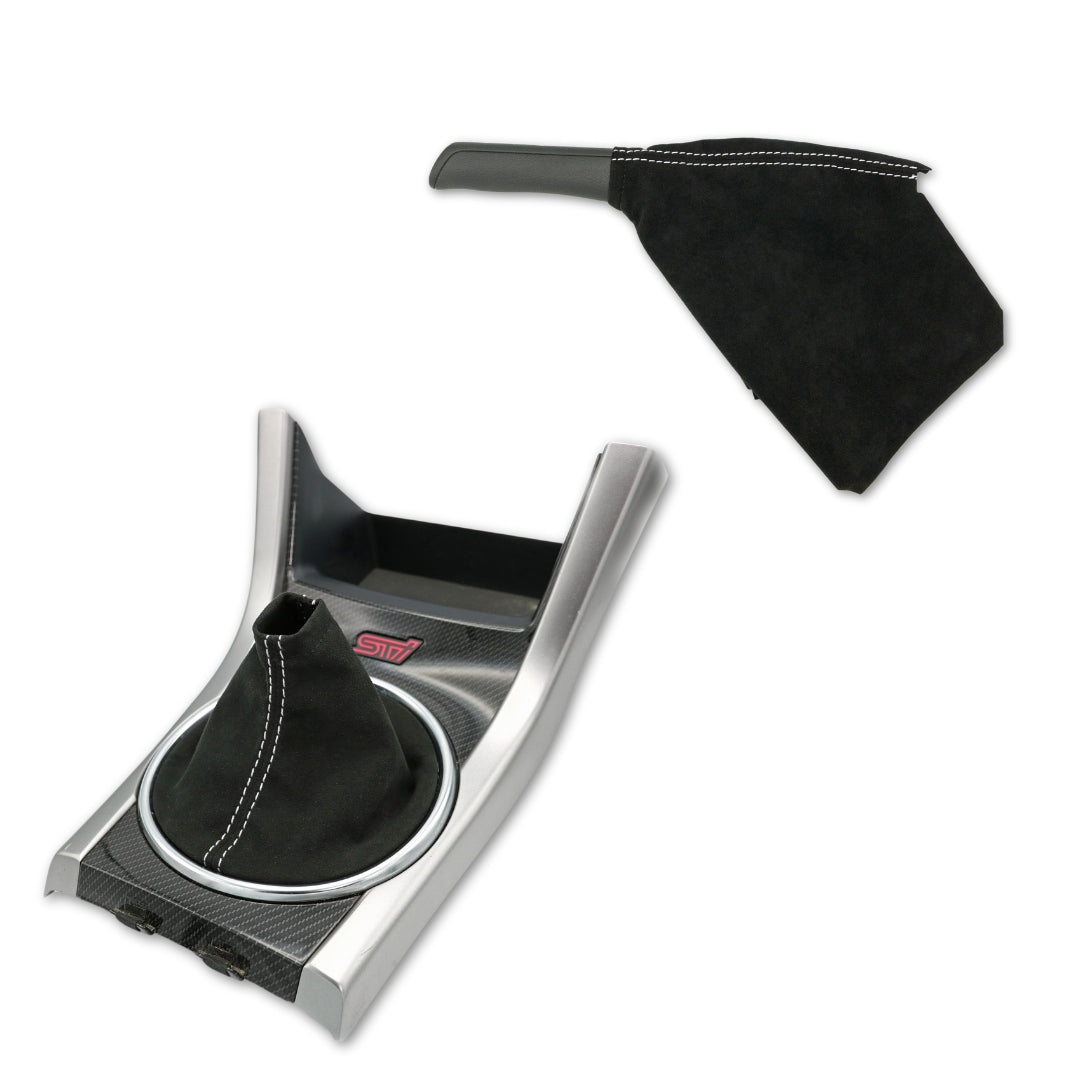 Billetworkz Alcantara Kit (Ultimate): Shift Knob, Shift Boot, E-Brake Boot Kit, and Door Pull Straps (2 Sets) - Subaru STI 2008-2014