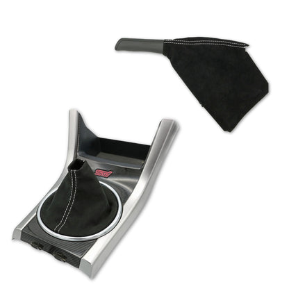 Billetworkz Alcantara Kit (Ultimate): Shift Knob, Shift Boot, E-Brake Boot Kit, and Door Pull Straps (2 Sets) - Subaru STI 2008-2014
