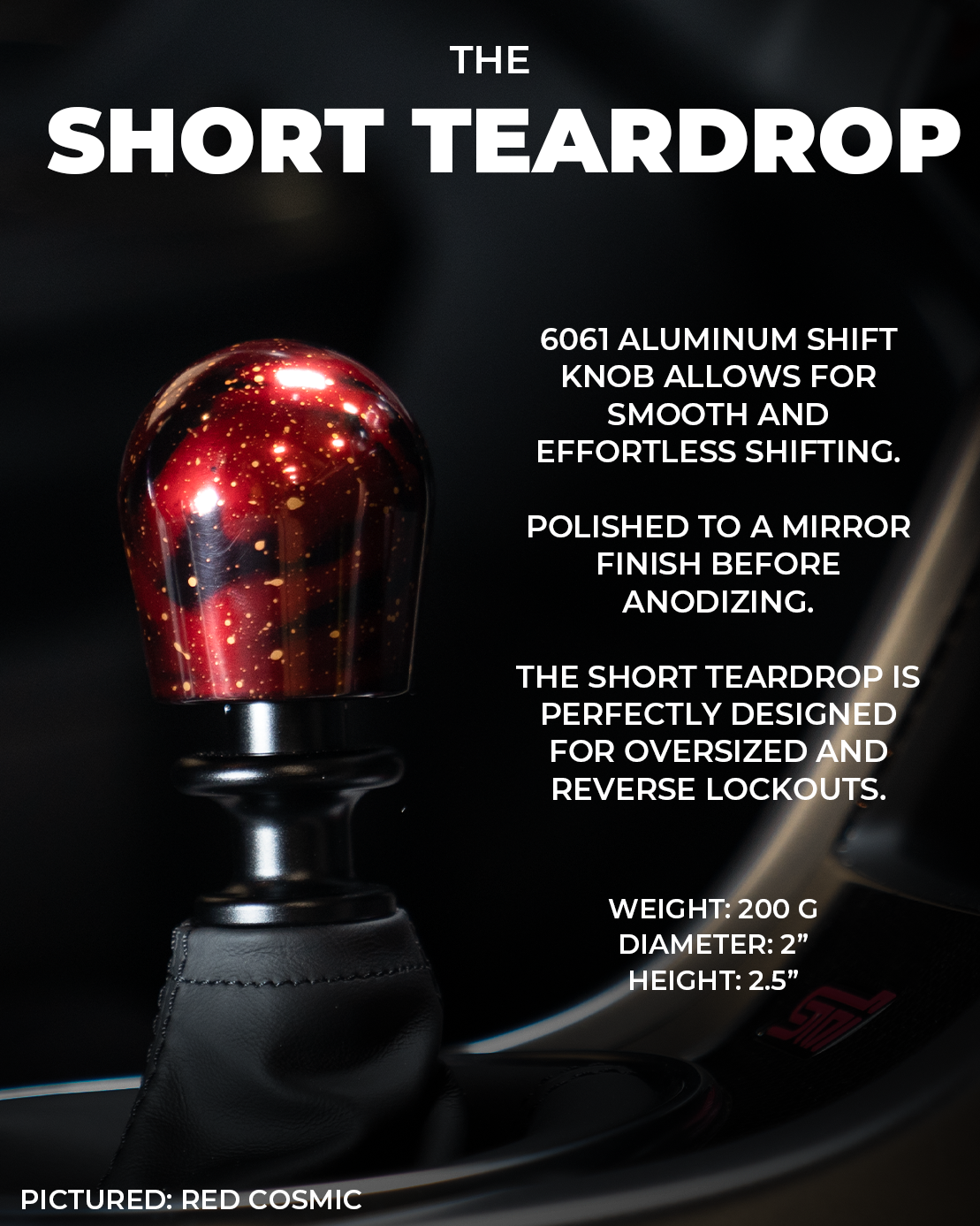 Billetworkz Short Teardrop Shift Knob for Chevrolet Camaro 6-Speed (2016-2024)