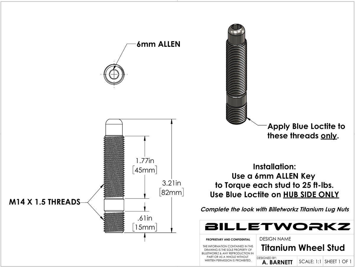 Billetworkz Titanium Wheel Stud Conversion Kit (Brushed)