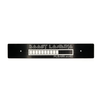 A black anodized aluminum plate delete with 'BOOST Loading' text and progress bar design in white.
