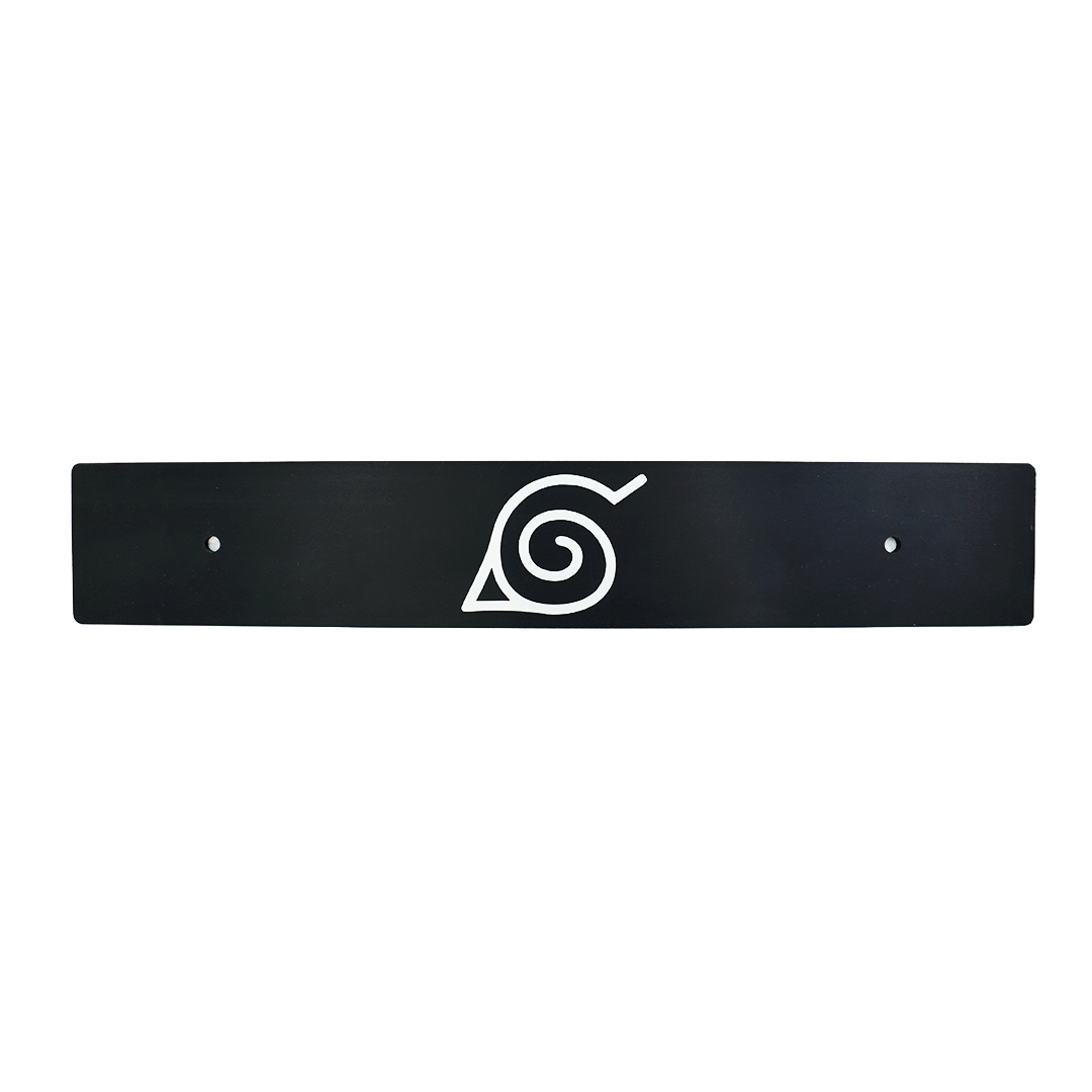 Black license plate with a white anime character logo in the center.
