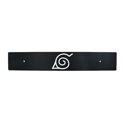Black license plate with a white anime character logo in the center.